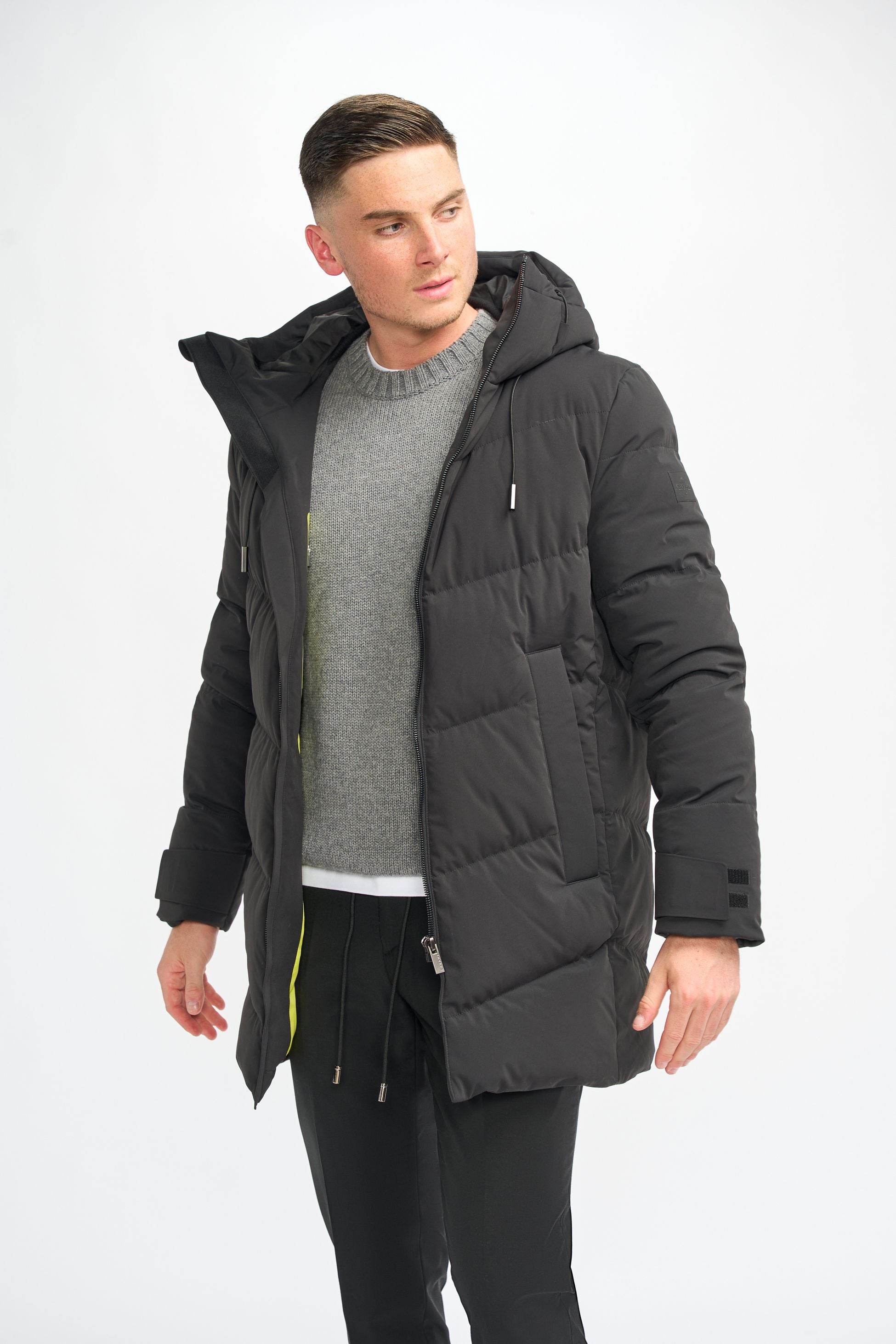 Herren Gequiltete Pufferjacke Wintermantel - FABINI - Schwarz