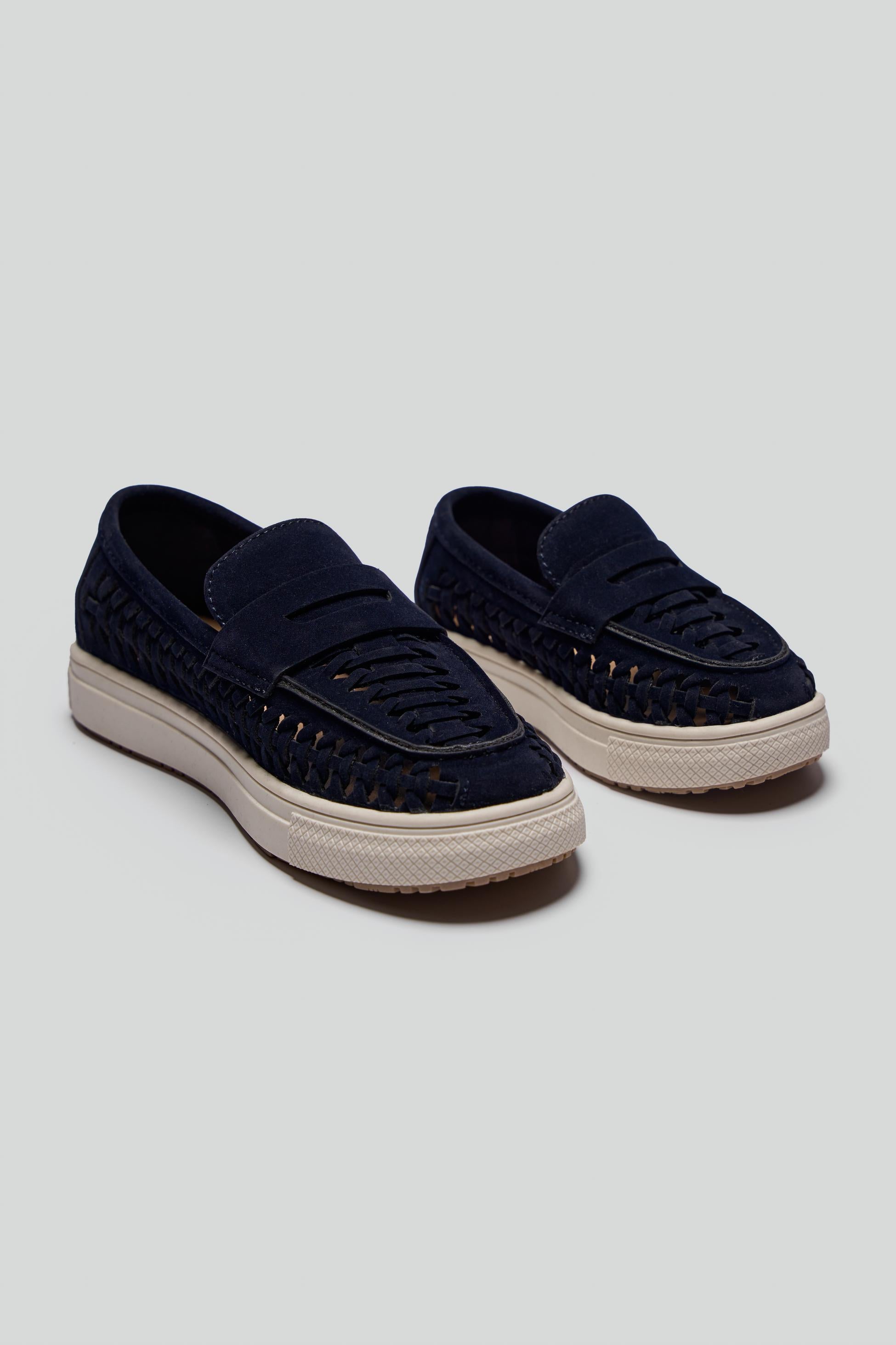 Jungen Wildleder Penny Loafers mit Gewebedetail - TROY - Marineblau