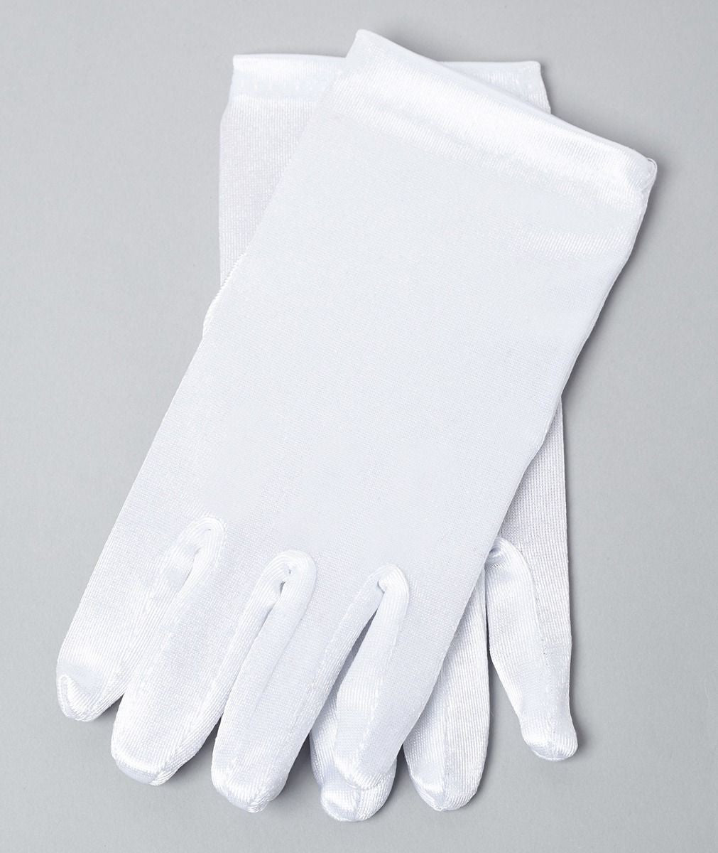 Girls White Plain Satin Gloves - ALICE - White