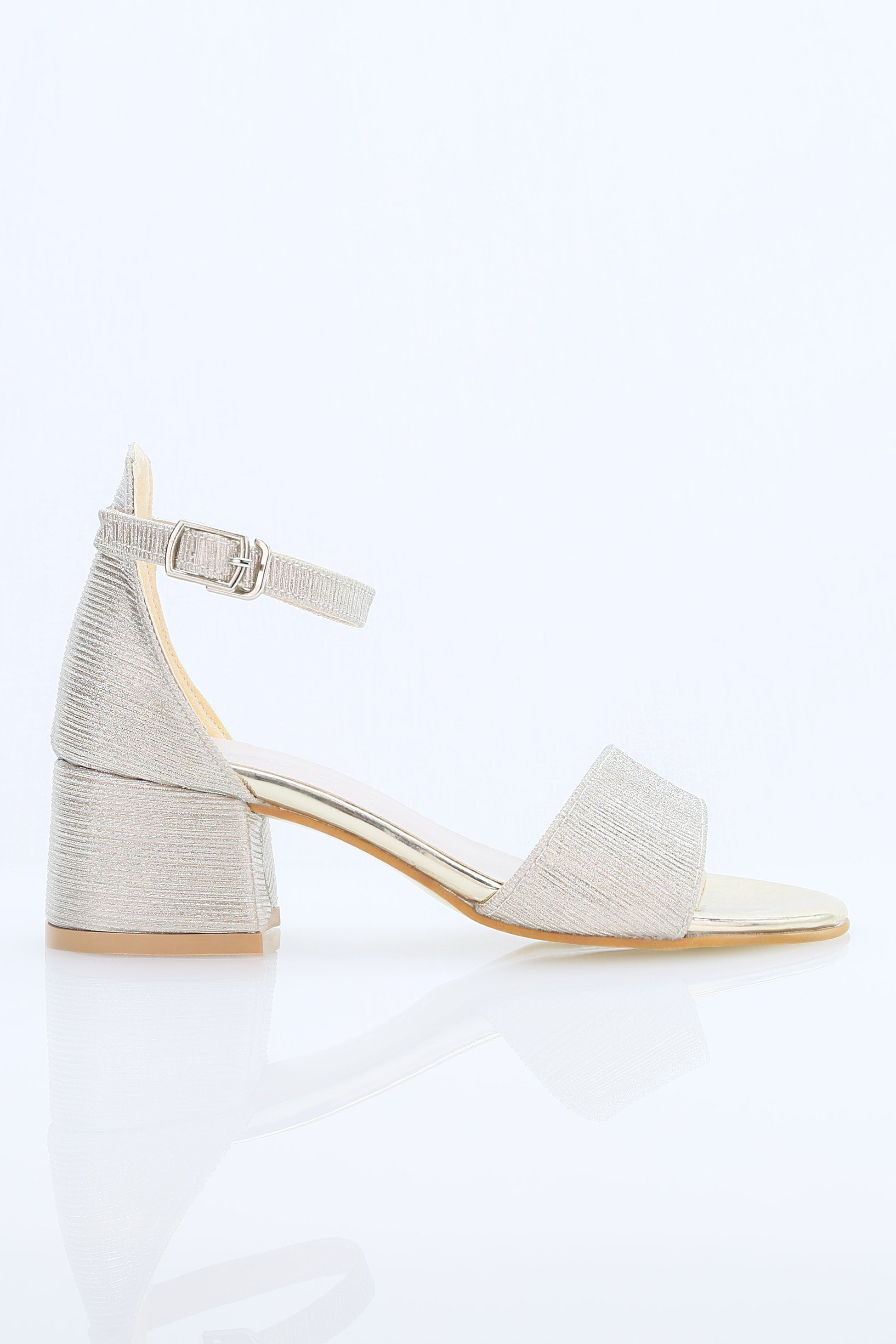 Girls Textured Silver Block Heel Sandals - JENNY - Gold