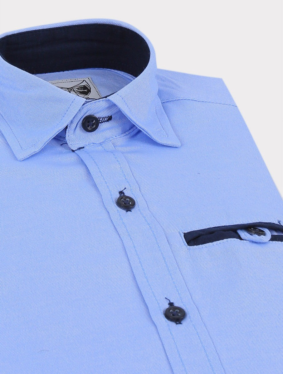 Chemise en Coton Slim Fit à Manches Longues pour Garçons - RYAN - Bleu Ciel