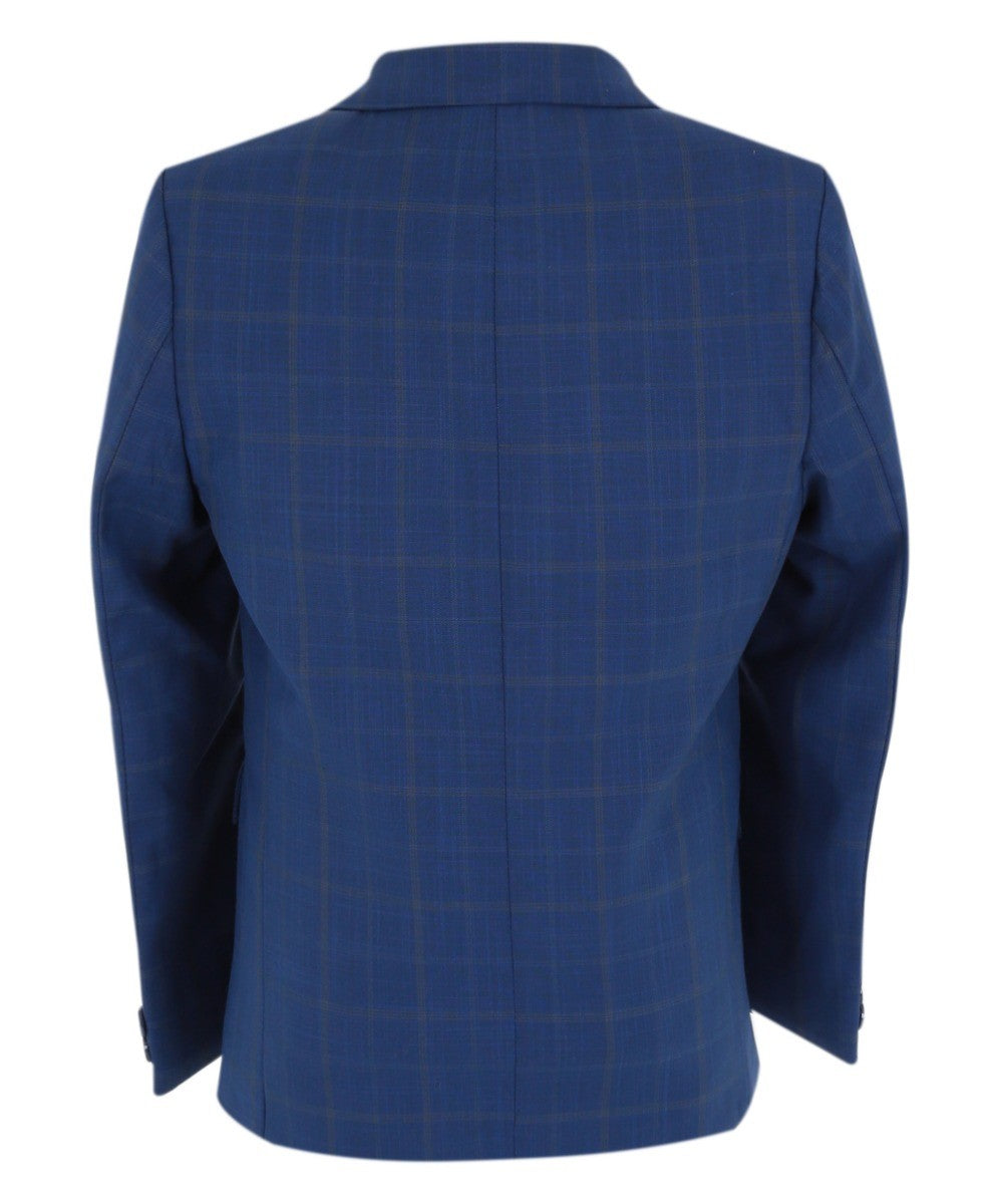 Ensemble Costume à Carreaux Windowpane 6 Pièces pour Garçons - Bleu Marine