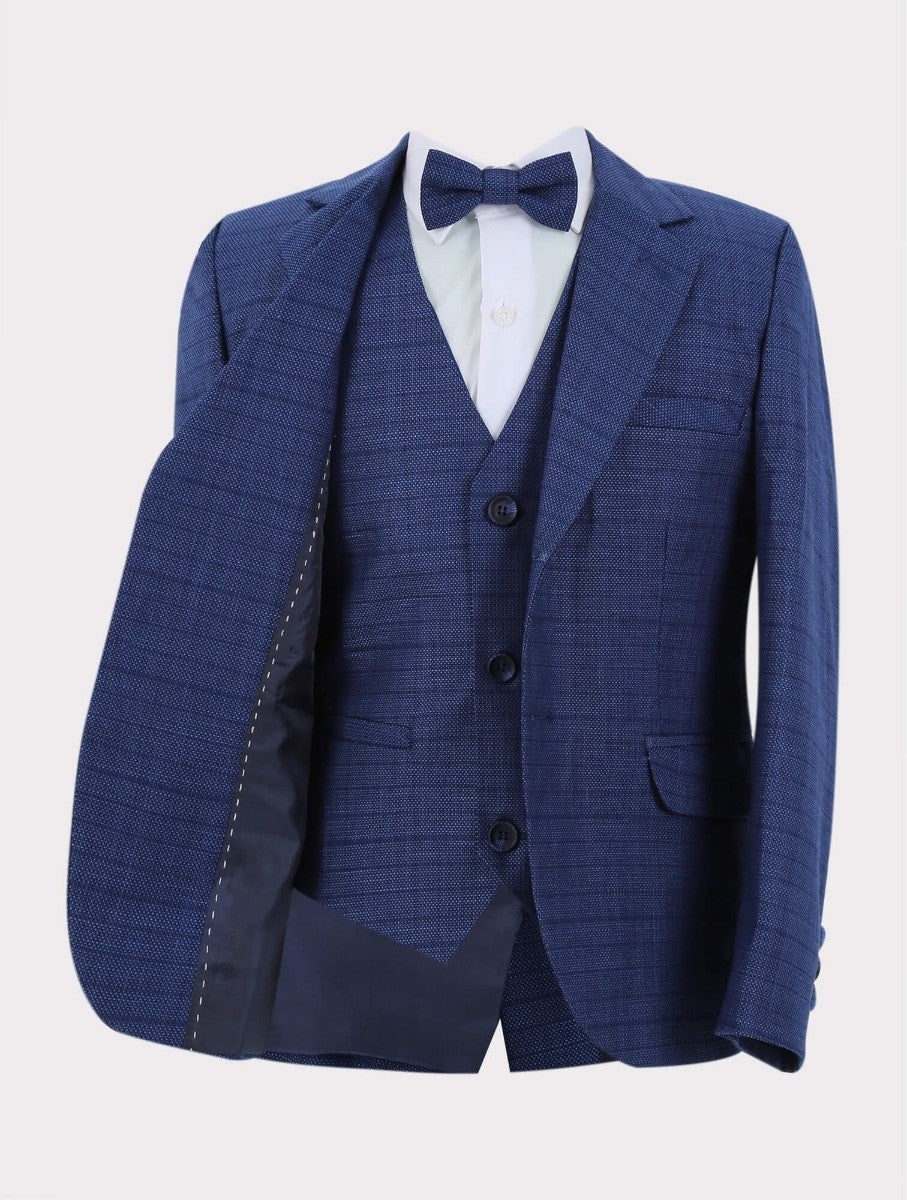 Boys Textured Check Suit - Joseph Blue - Blue