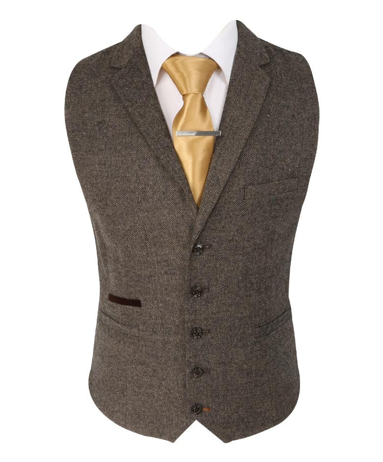 Herren Fischgrät Tweed Slim Fit Formalanzug - MARTEZ - Braun