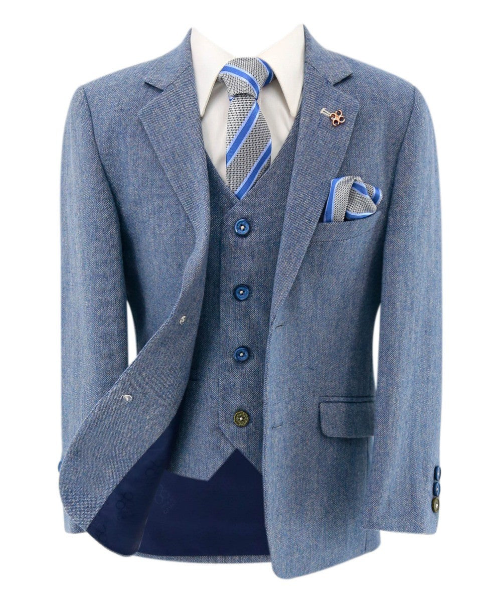 Costume en Tweed Slim Fit pour Garçons - WELLS Bleu - Bleu Clair