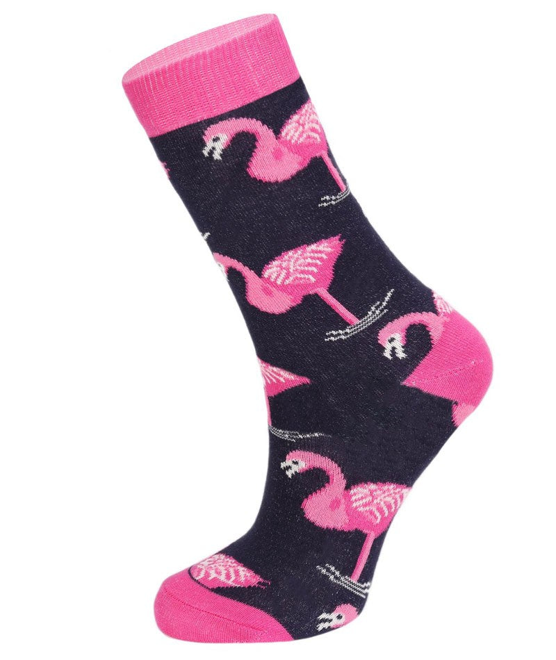 Chaussettes Flamingo Unisexe pour Enfants - Novelty - Bleu Marine - Rose