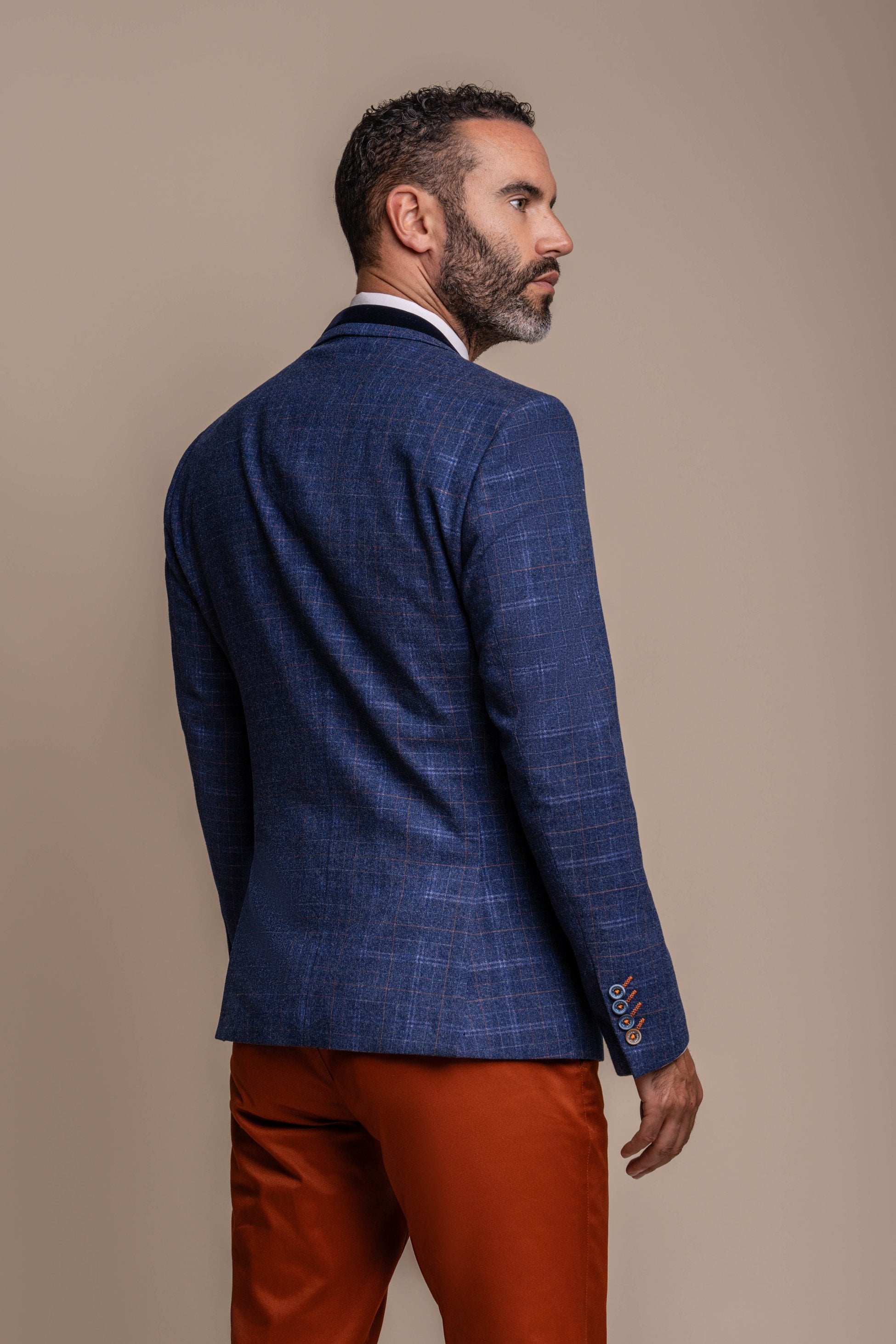 Ensemble Combiné Costume en Tweed Bleu et Chino Brun pour Homme - Bleu Marine avec Brun Rouille