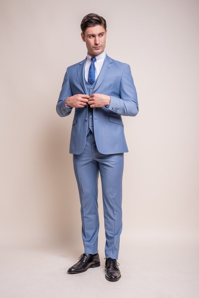 Costume ajusté en laine mélangée pour hommes - BOND - Bleu Océan