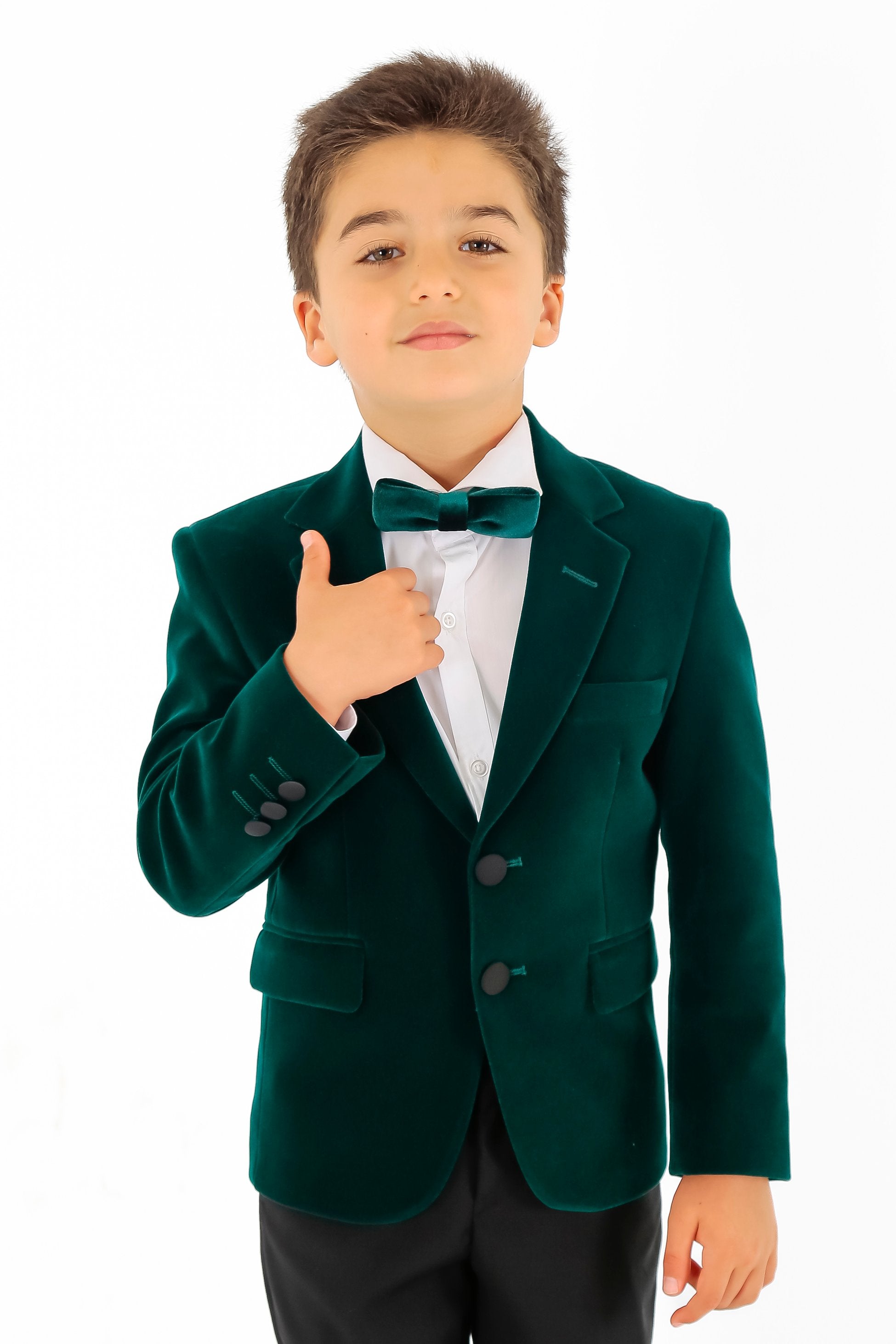 Boys Velvet Slim Fit Formal Blazer - Hackney - Dark Green