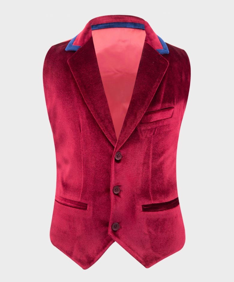 Boys Velvet Waistcoat Set - Claret Red