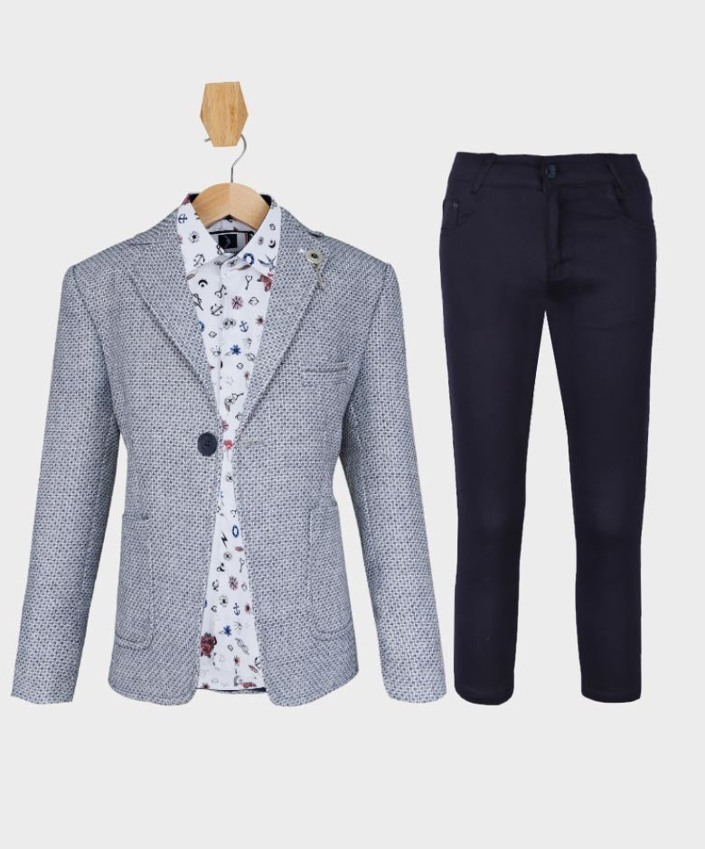 Ensemble Costume Combiné Slim Fit pour Garçons - Gris - Bleu - Bleu Marine