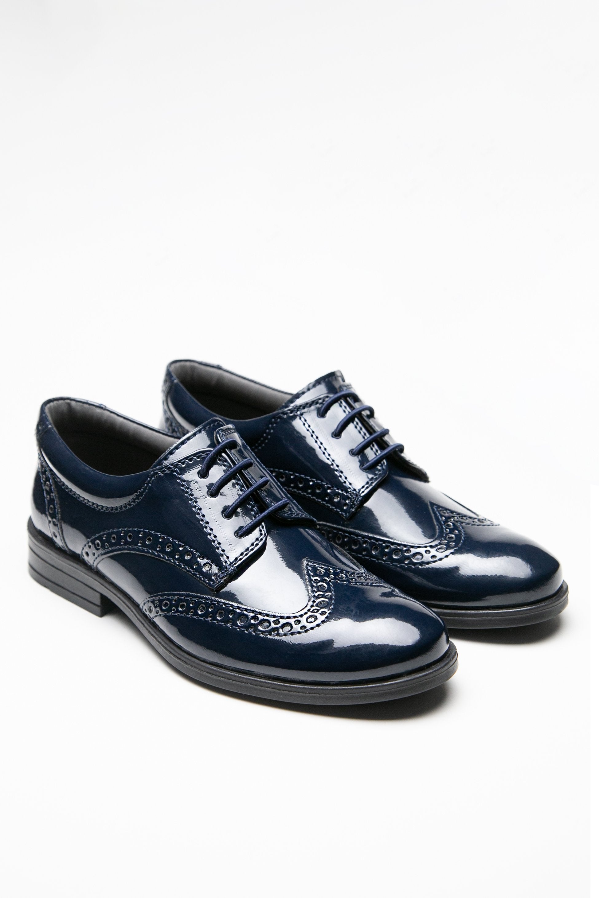 Boys’ Patent Derby Brogue Lace-Up Dress Shoes - Navy Blue