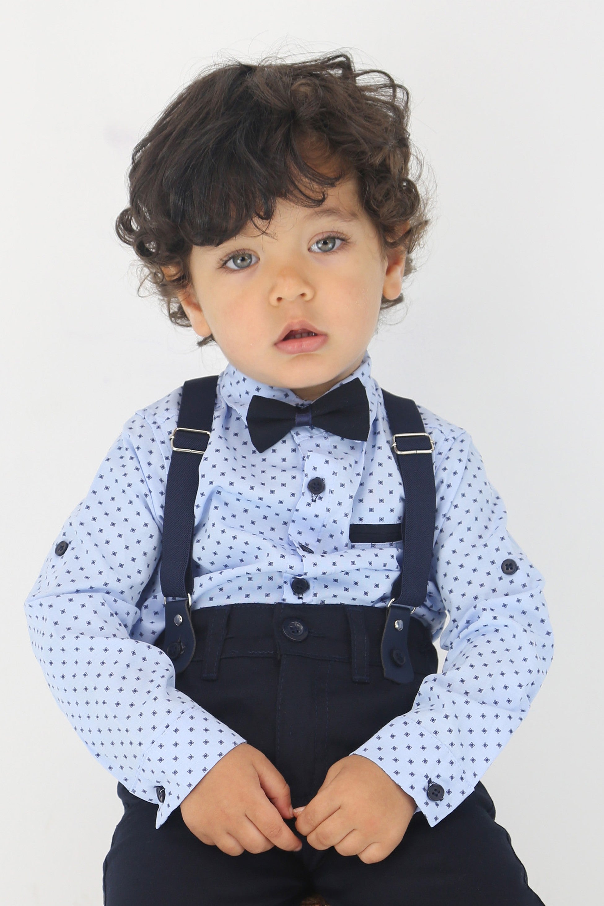 Baby & Jungen Gentleman Outfit - 4-teilige Hosensatz mit Trägern - KELEBEK - Hellblau - Marine