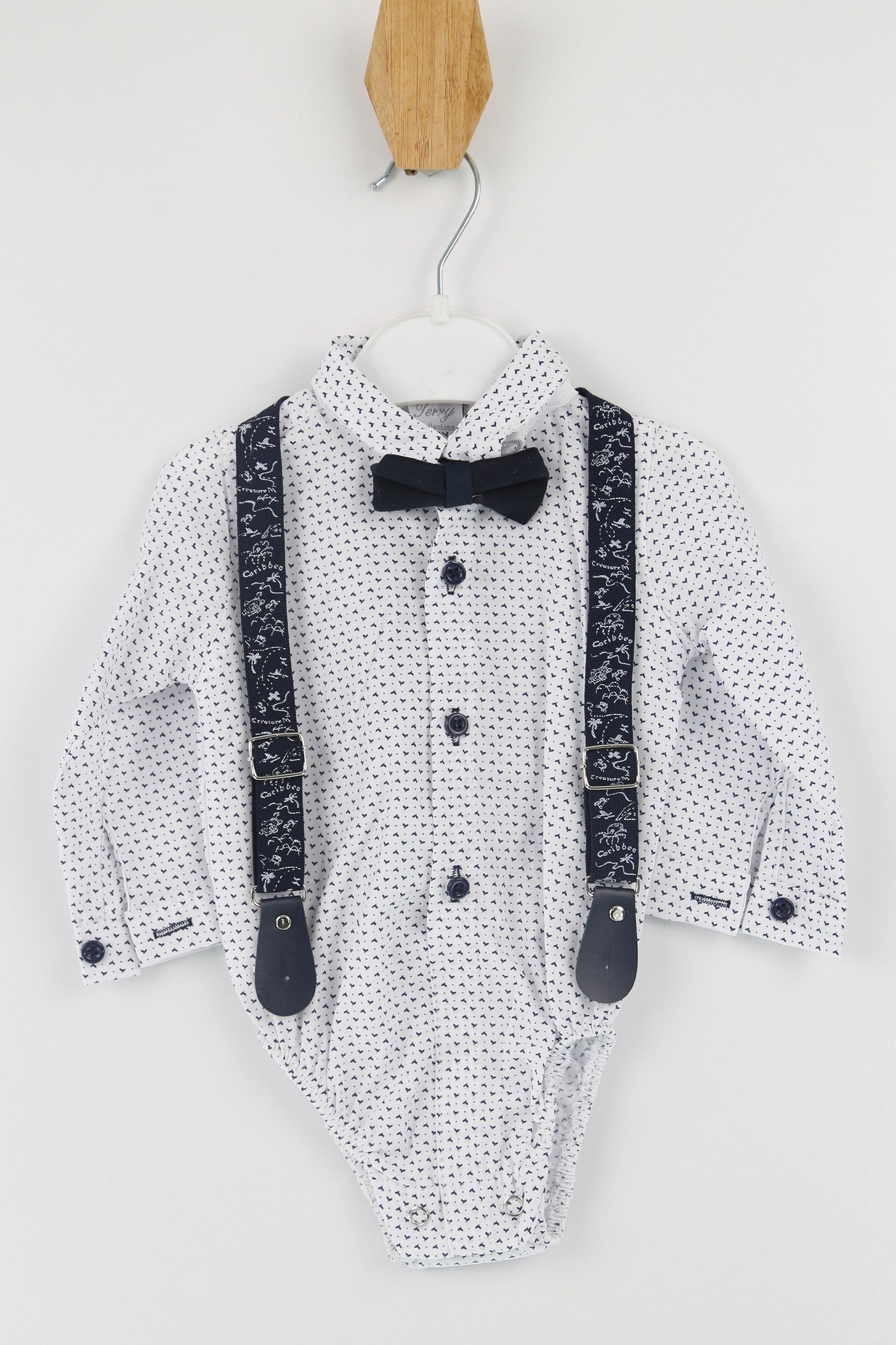 Baby Jungen Gentleman Outfit - 4-teilige Hosensatz mit Trägern - BIRD - Marine