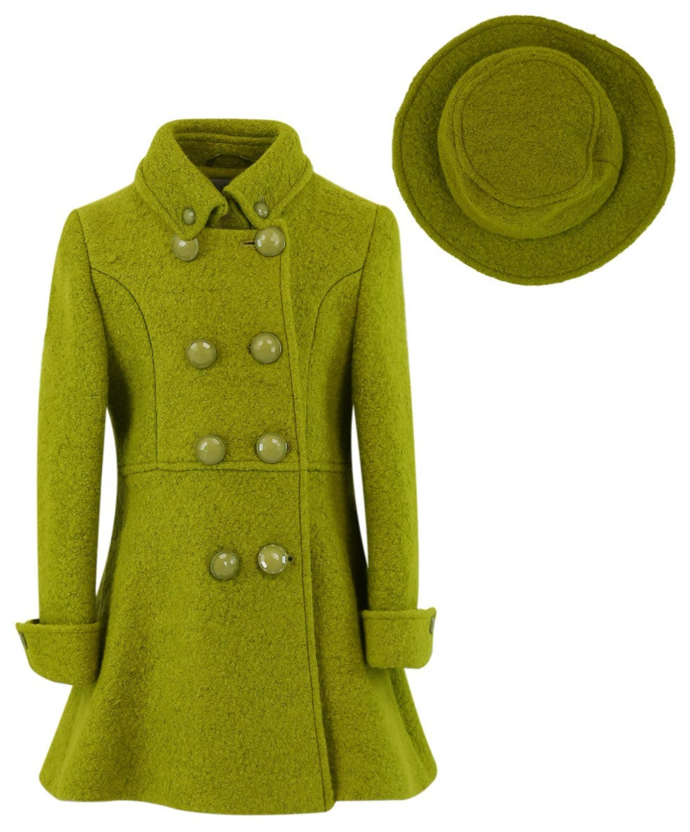 Girls Wool Double-Breasted OverCoat Set - ELIZABETH - Green