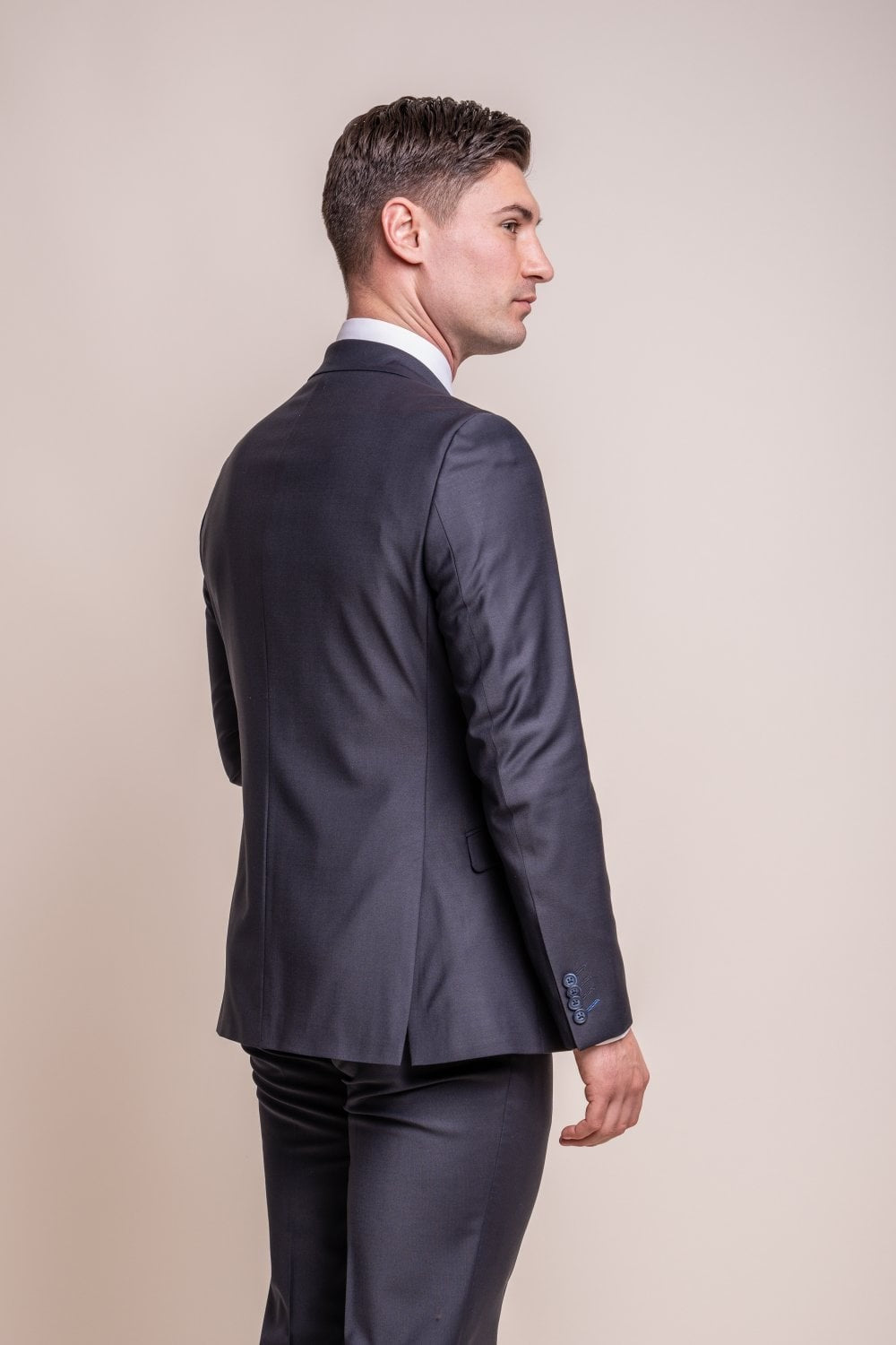 Veste en laine mélangée ajustée pour hommes - BOND - Bleu Nuit