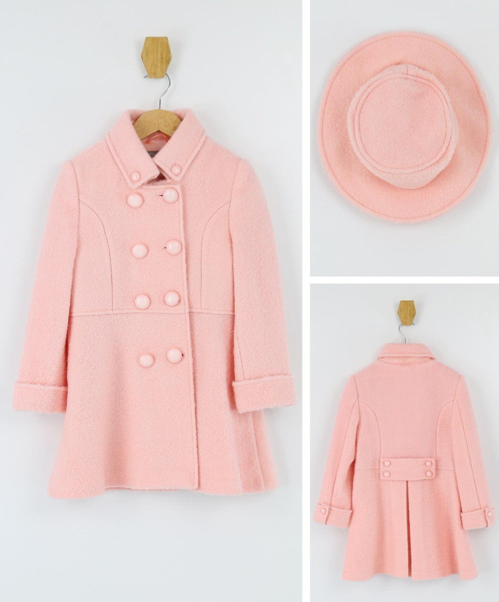 Girls Wool Double-Breasted OverCoat Set - ELIZABETH - Baby Pink