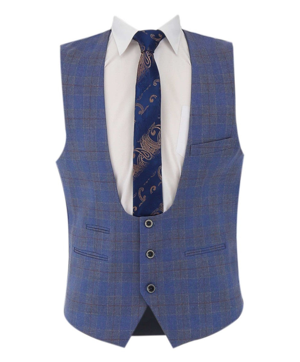 Costume à Motif Windowpane Slim Fit pour Homme - CONNOR - Bleu Pâle