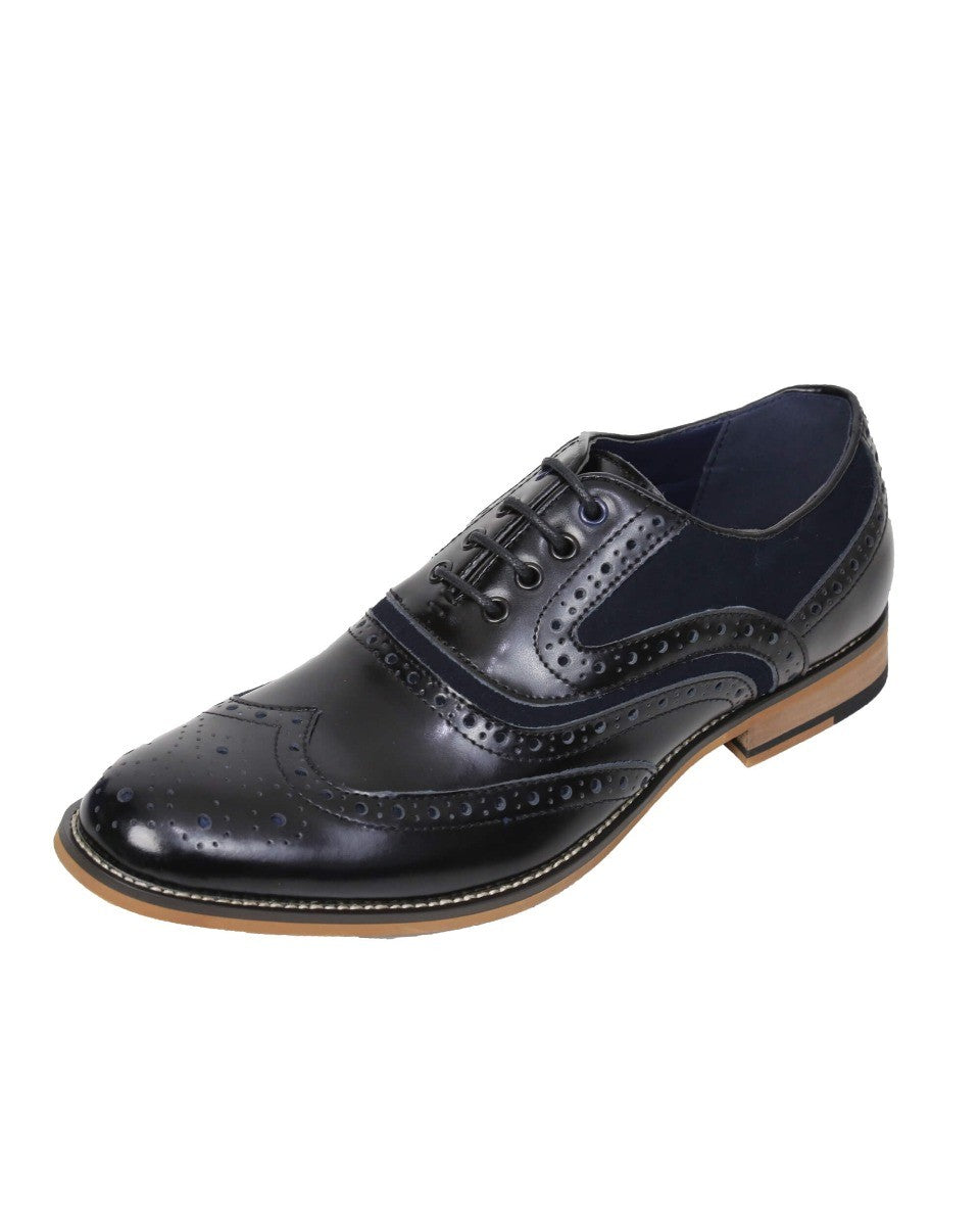 Chaussures brogues en cuir suédé et en cuir à lacets pour hommes - ETHAN - Noir - Bleu Marine