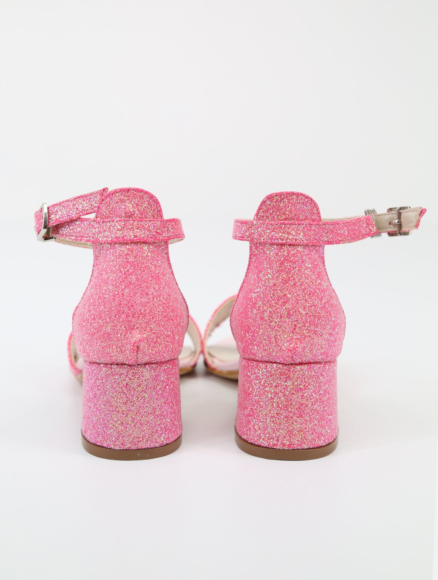 Girls Ankle-Strap Block Heel Sandals - SPARKLE - Cherry Pink