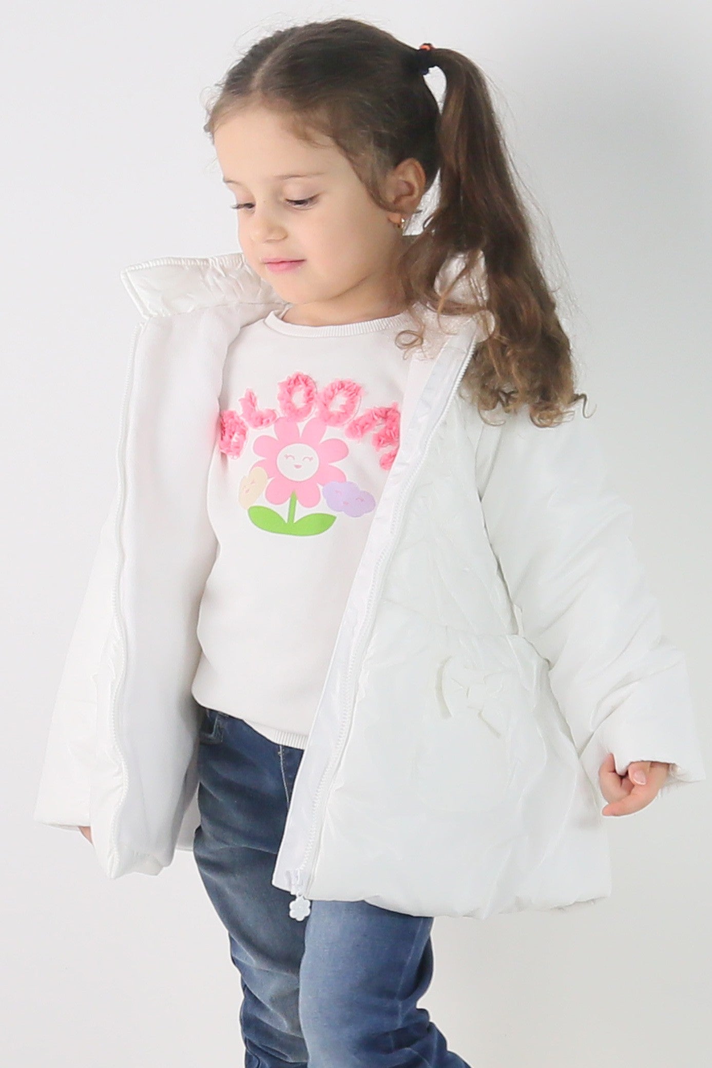 Baby & Girls' Quilted Hooded Puffer Coat - SASHA - White