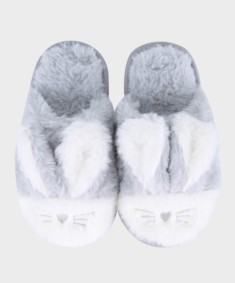 Chaussons en Pluche Lapin Doux pour Filles - Gris