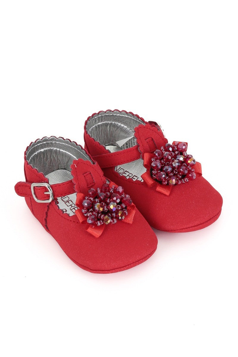 Baby Girls Pre-walker Shoes with Beaded Embellishmen - Red