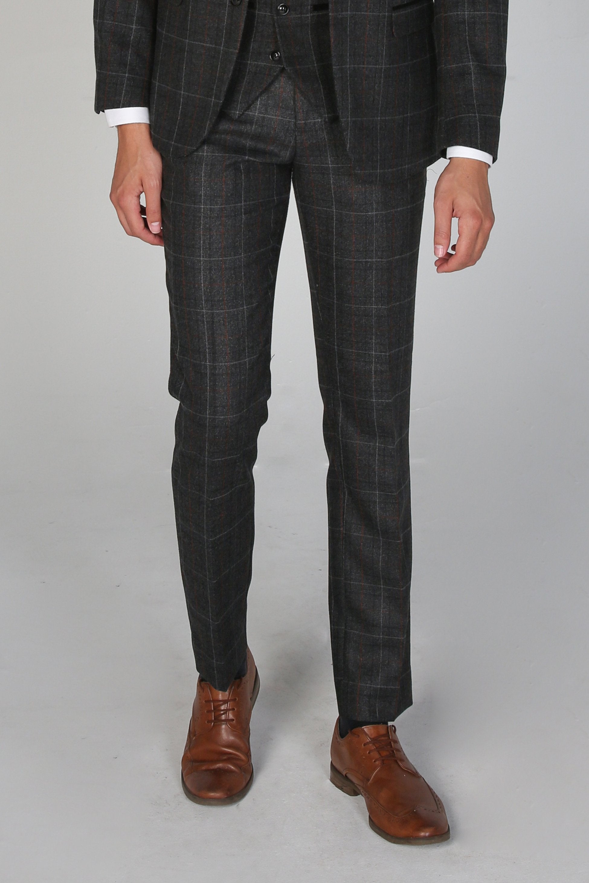 Men's Check Plaid Formal Trousers - HARVEY - Charcoal Grey