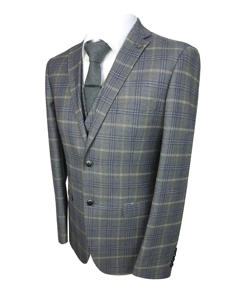 Costume Retro à Motif Check Tailleur pour Homme - KENNETH - Gris - Or