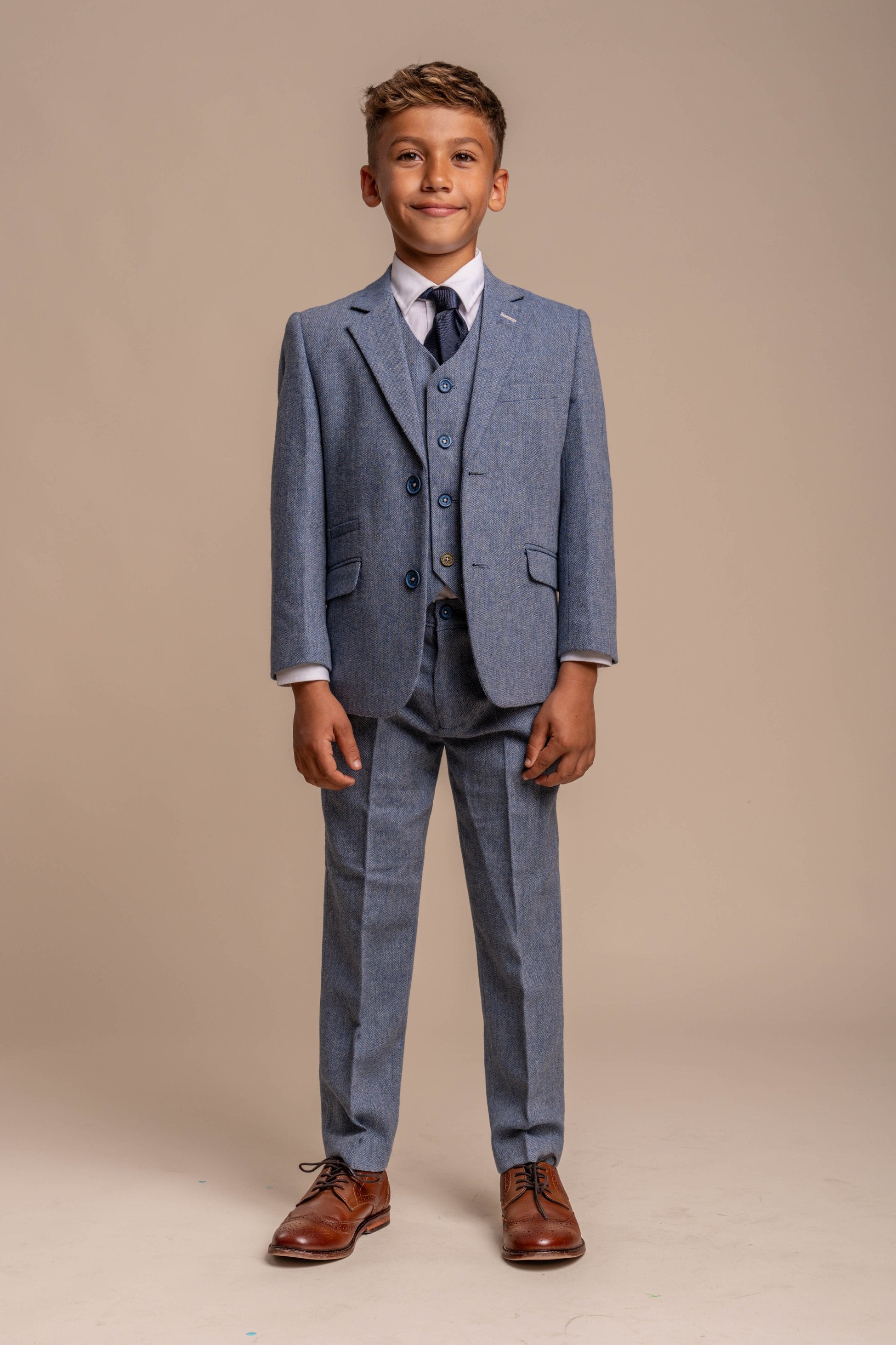 Costume en Tweed Slim Fit pour Garçons - WELLS Bleu - Bleu Clair