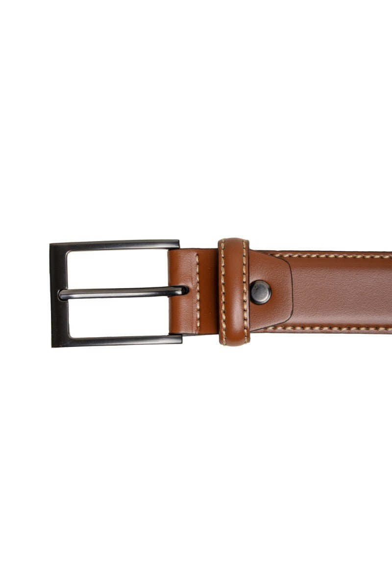 Ceinture en cuir cousue pour hommes - Marron Tan