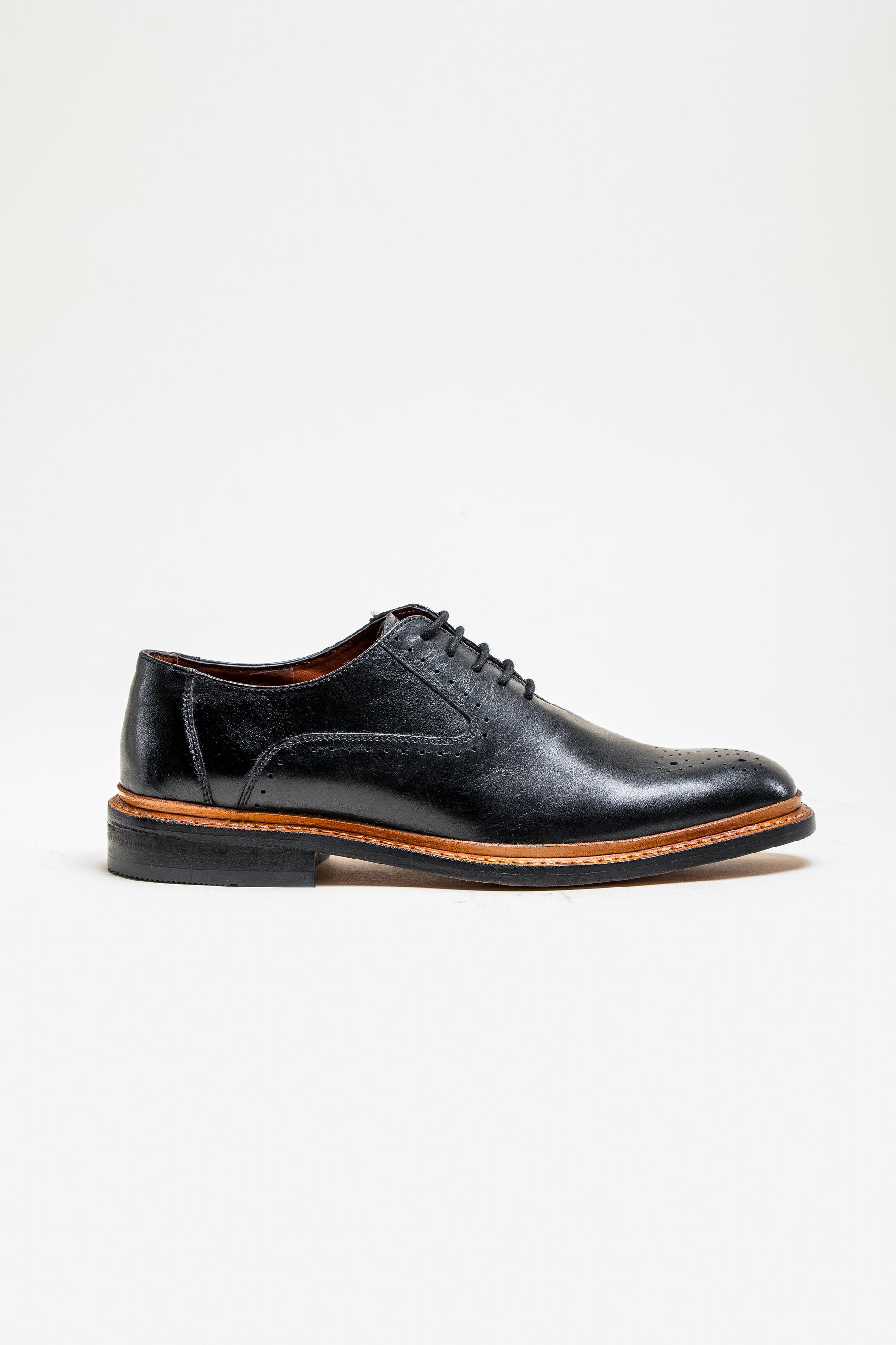 Men's Lace Up Leather Brogue Shoes - BRENTWOOD - Black