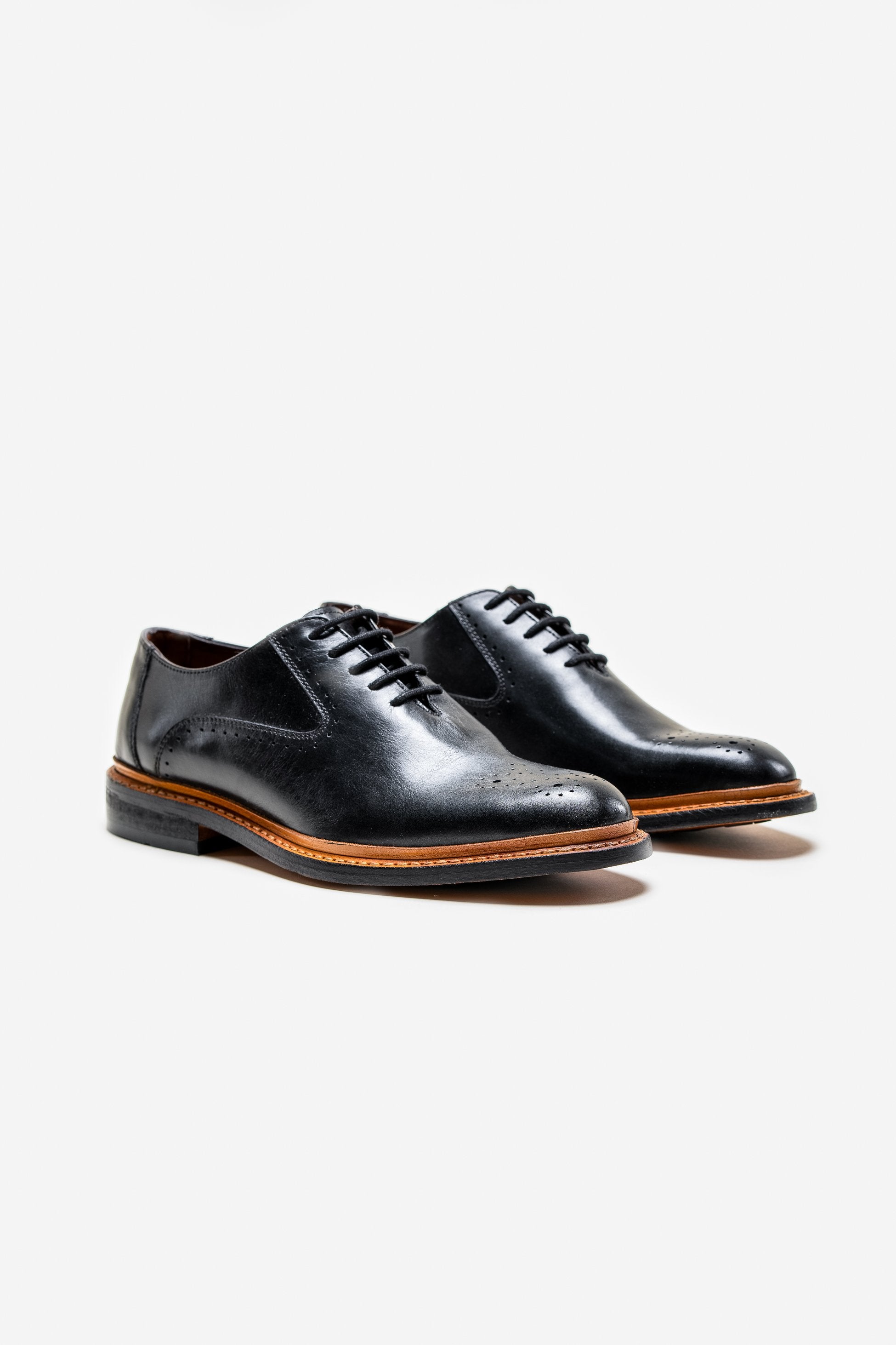 Herren Schnürsenkel Leder Brogue Schuhe - BRENTWOOD - Schwarz