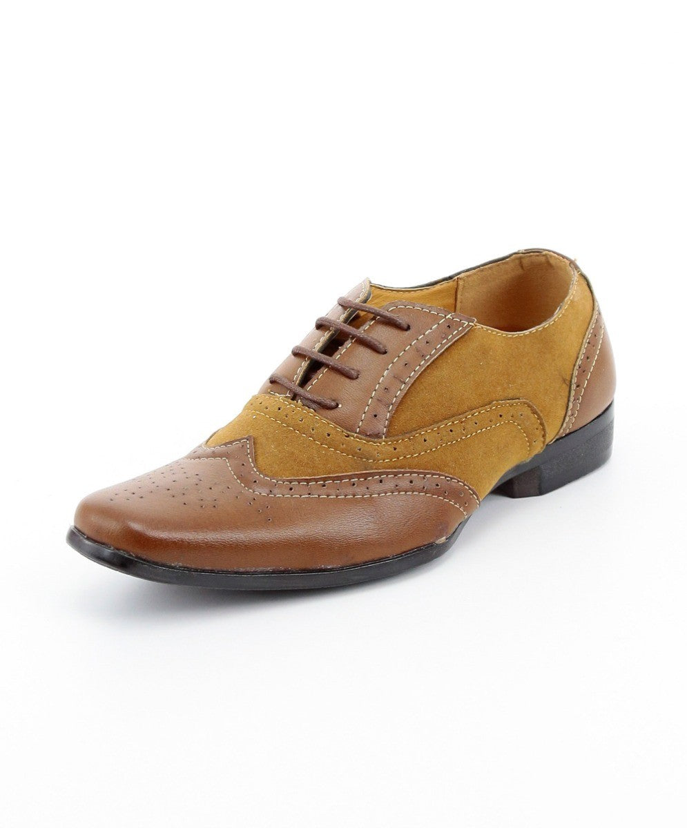 Boys Suede & Leather Oxford Brogue Shoes - CHESTER - Tan Brown