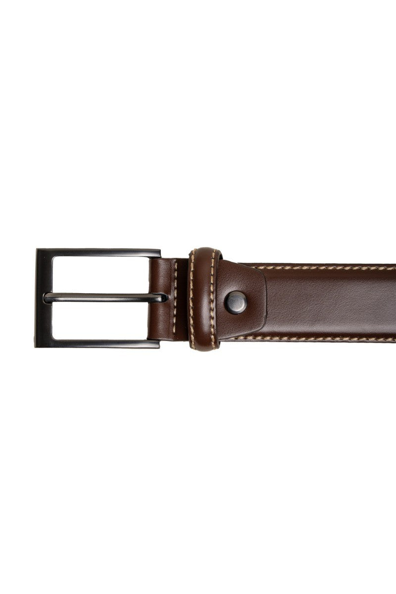 Ceinture en cuir cousue pour hommes - Marron