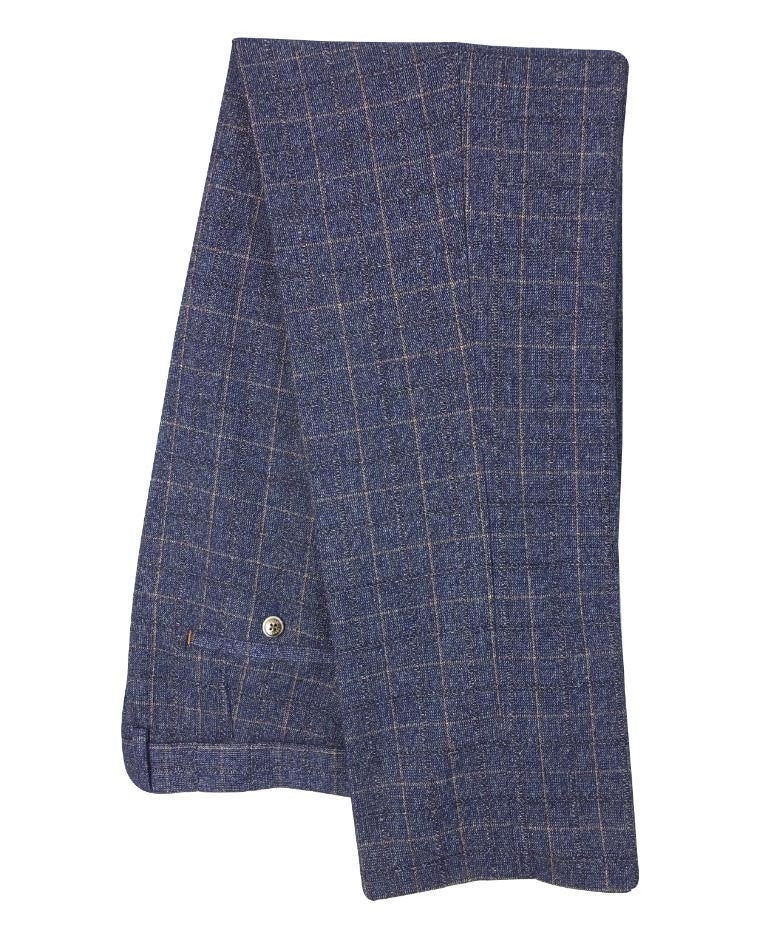 Herren Slim Fit Karo Tweed Hose - MATTEO - Blau