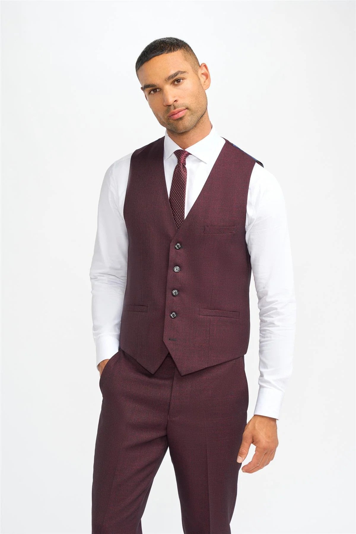 Men's Tweed Check Vest - CARIDI WINE - Wine