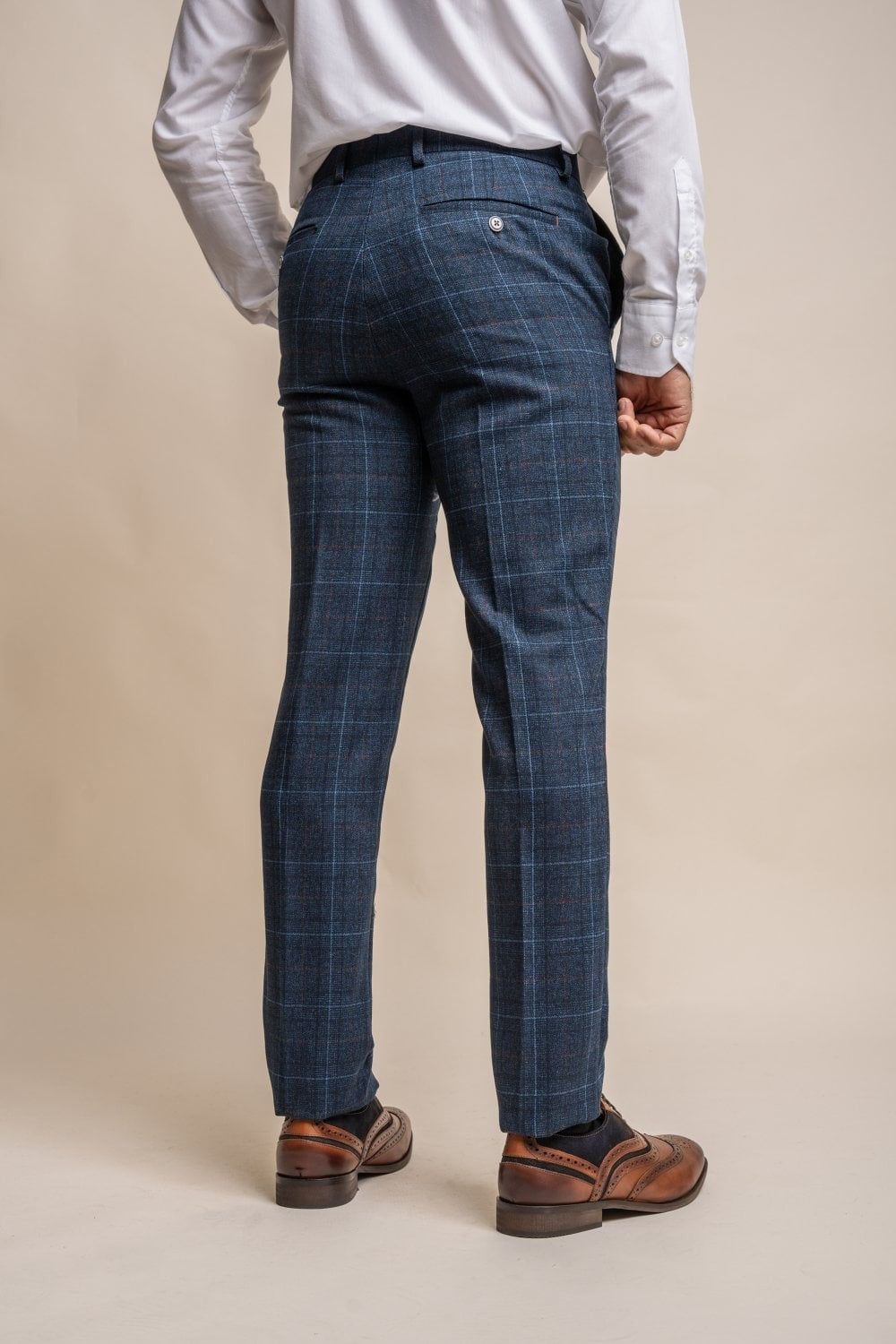 Herren Windowpane Karo Tweed Blaue Hose - CODY - Blau