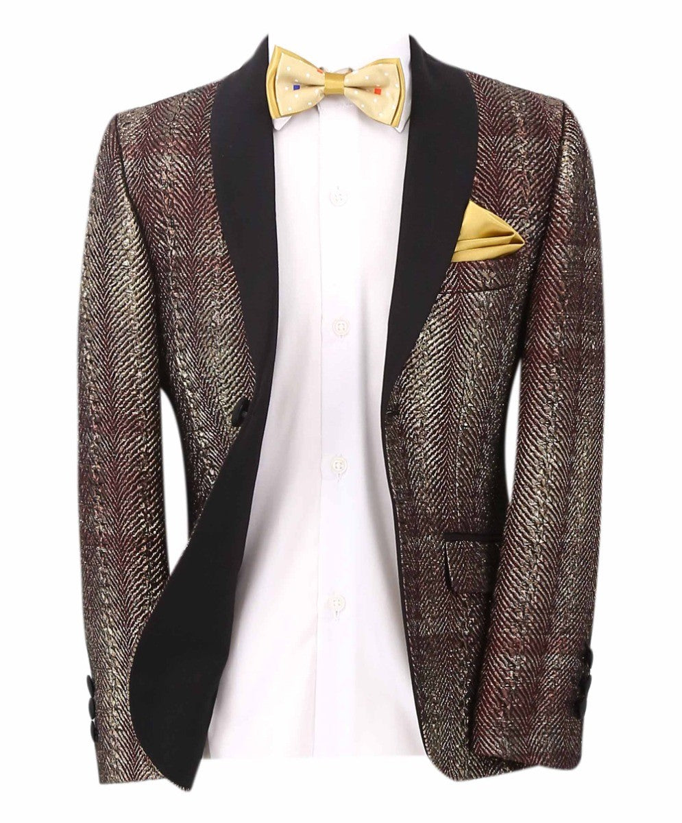 Boys Tweed Tuxedo Slim Fit Suit - ROBBIE - Burgundy - Gold