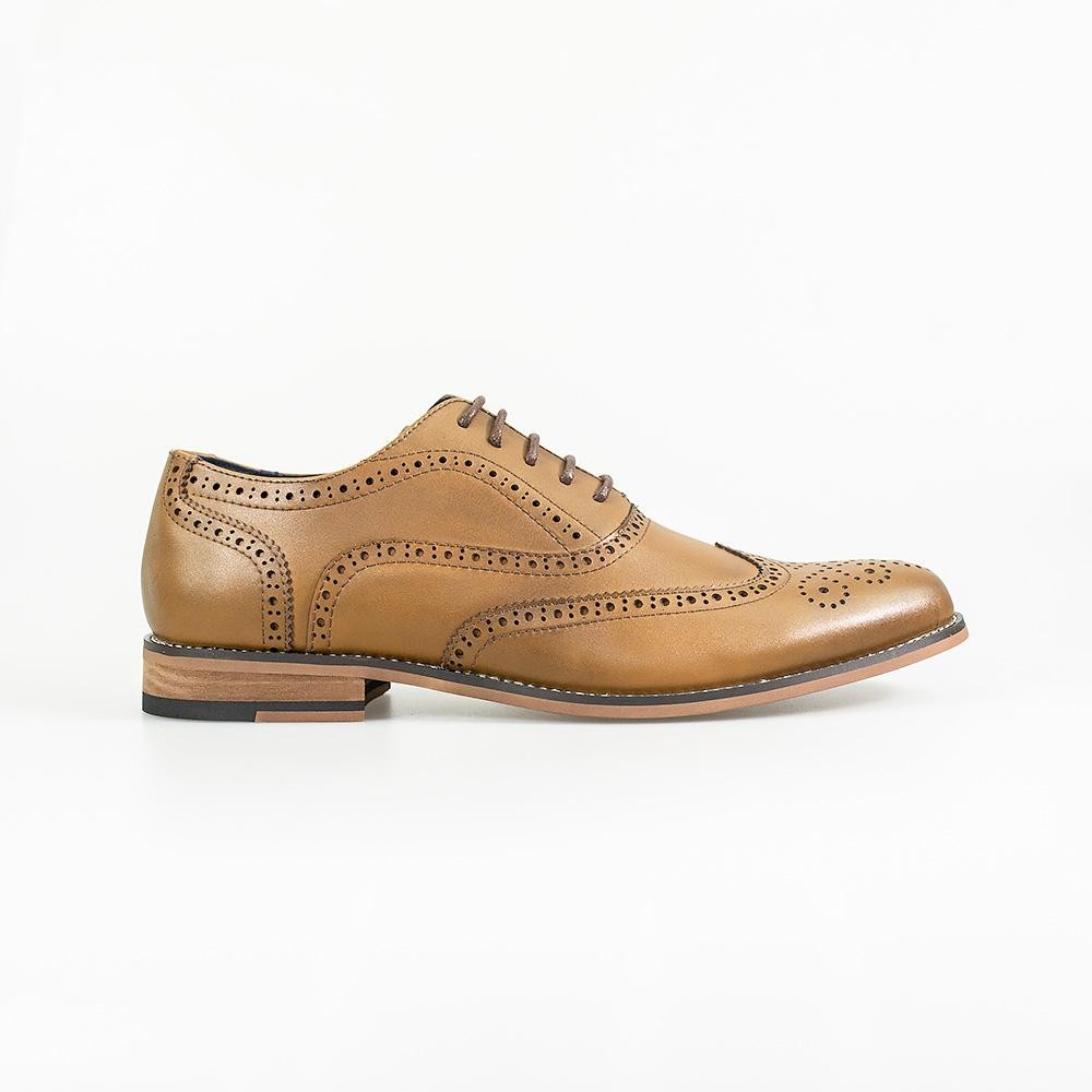 Men's Lace Up Leather Brogue XL Big Size Shoes - Oxford - Tan Brown