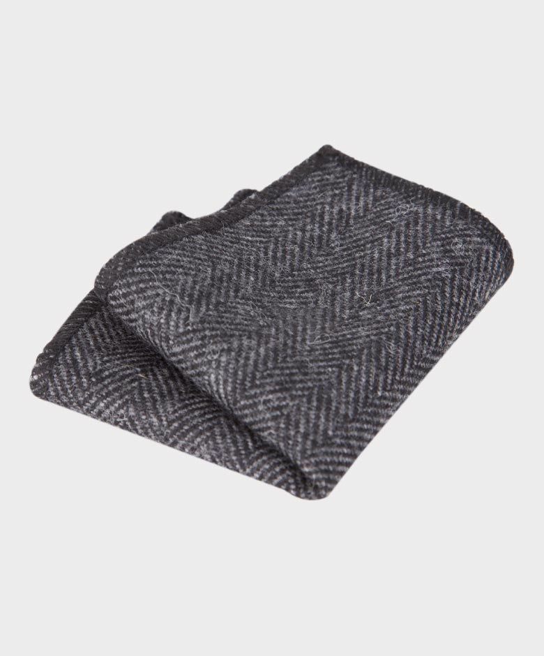 Ensemble Cravate et Mouchoir en Tweed à Chevrons pour Garçons - Gris Charbon