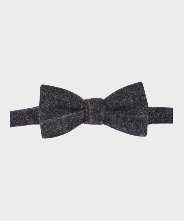 Boys Tweed Check Bow Tie and Hanky Set - Charcoal Grey - Brown