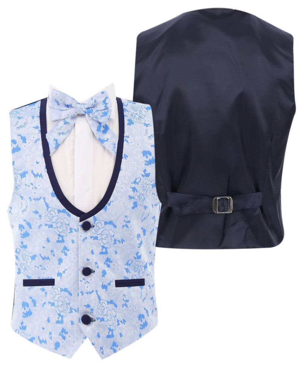 Jungen Slim Fit Blauer Blumen Tuxedo Anzug-Set - Blau