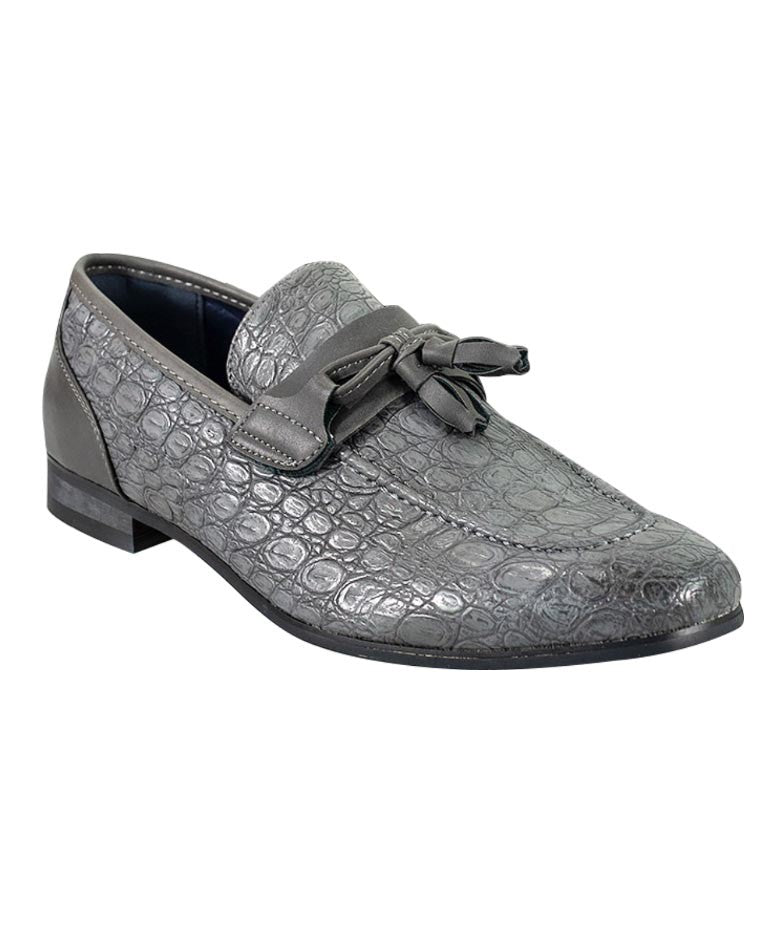 Men's Crocodile Embossed Tassel Loafers- BRINDISI - Grey