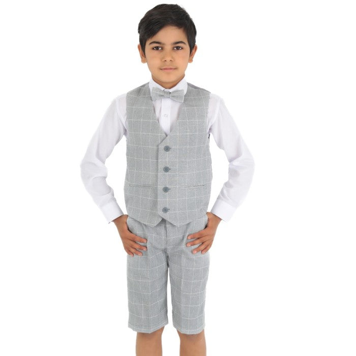 Ensemble Gilet à Carreaux Windowpane Gris pour Garçons - E-SAM - Gris Clair