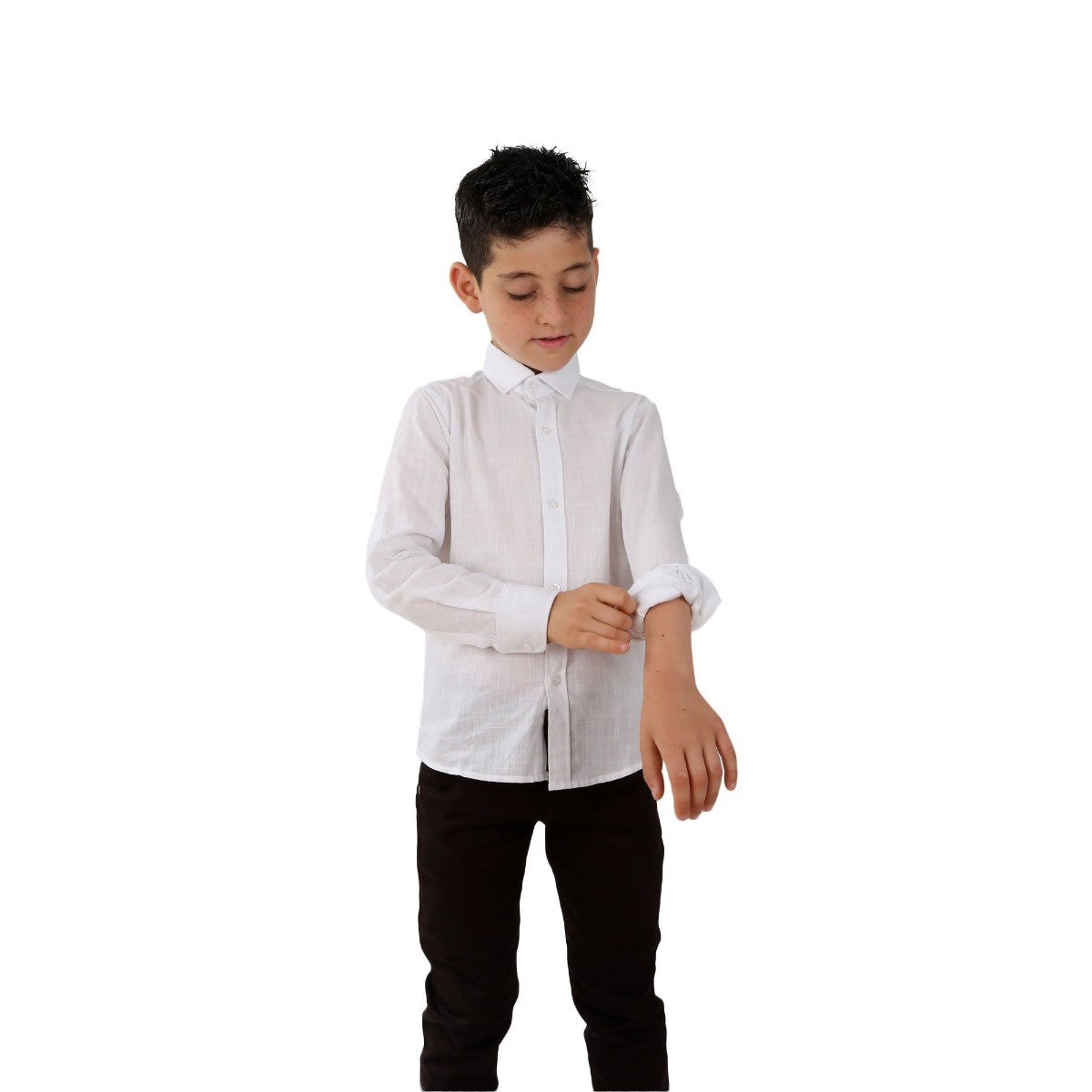 Chemise en Lin à Manches Relevées pour Garçons - Blanc