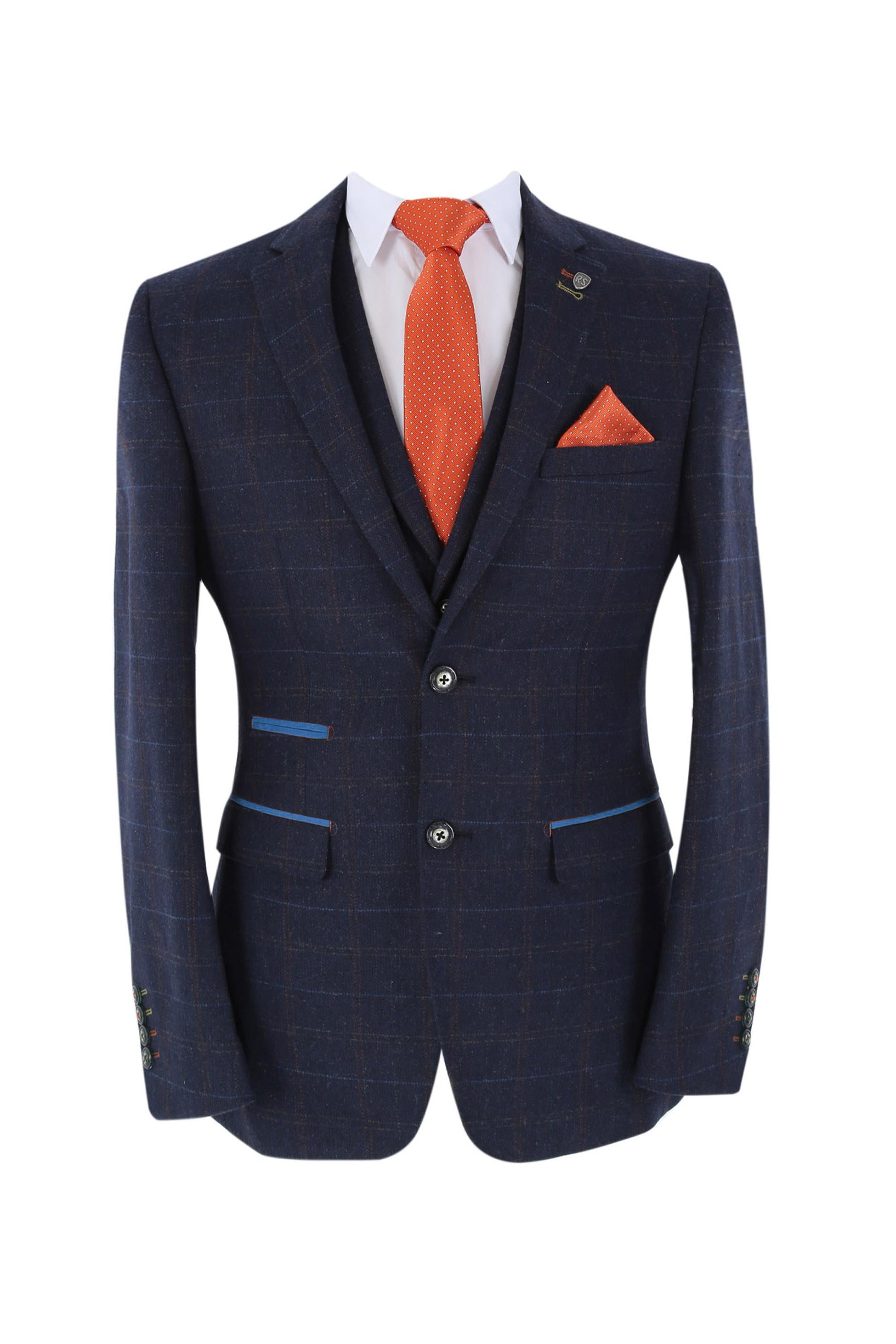 Costume en Tweed à Motif Windowpane Bleu Marine Tailleur pour Homme - RYAN - Bleu Marine