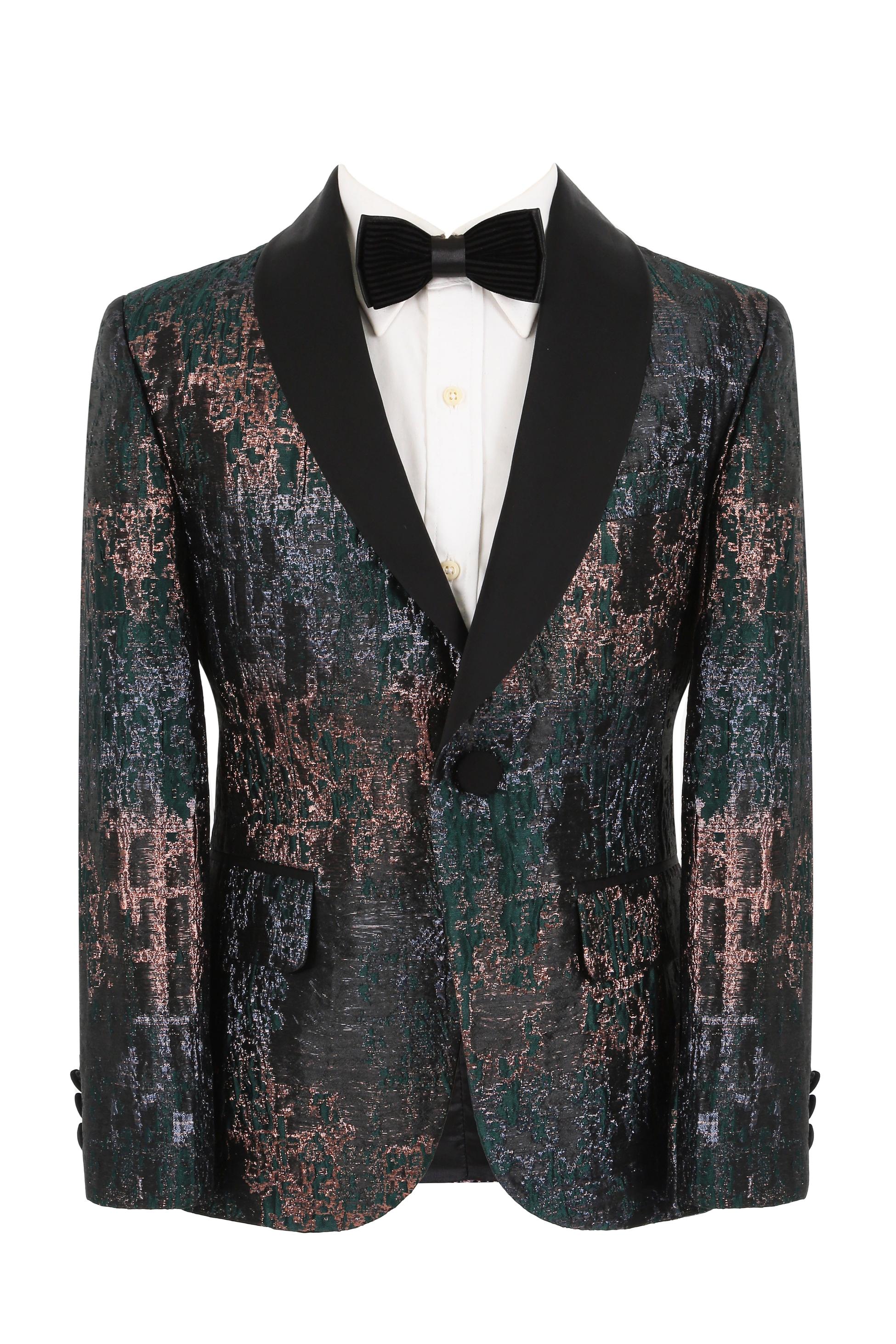 Jungen Glitzerndes Gemustertes Tuxedo Anzug - Grün - Schwarz