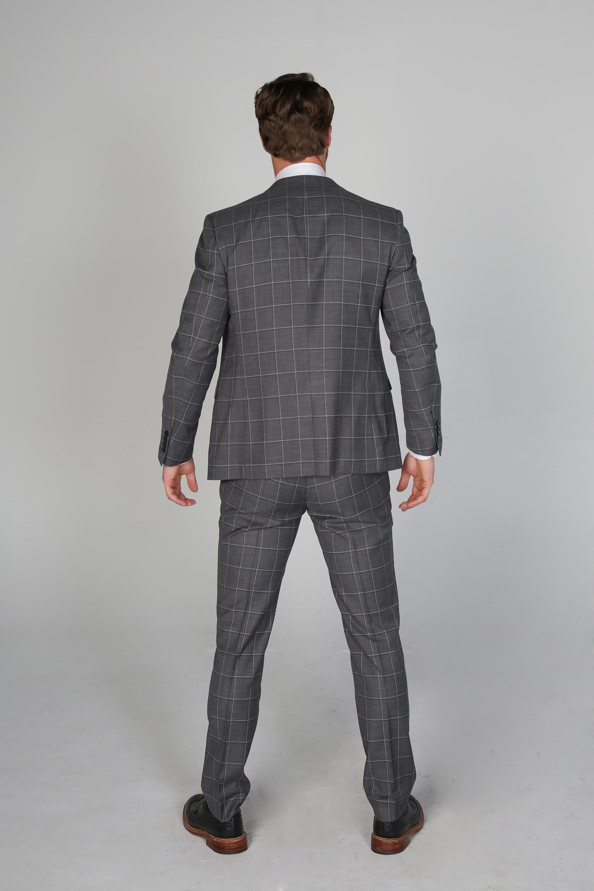 Herren Karo Windowpane Graue Anzugjacke - HOBBS - Grau