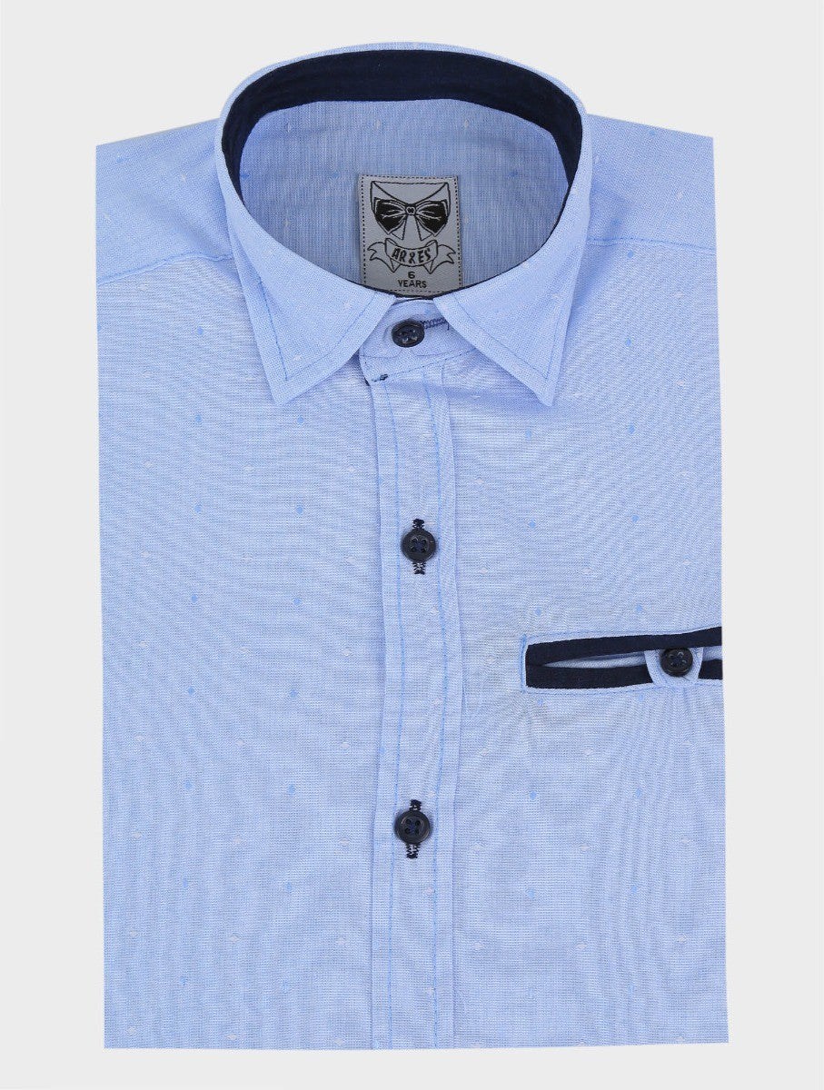 Chemise Oxford à Motifs Pointillés Slim Fit pour Garçons - Bleu Ciel